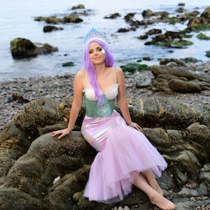 Mermaid Tail Costume Set - Lavender Mermaid skirt, Headband, and Crown for Magical Moments -  Halloween or Christmas party outfit