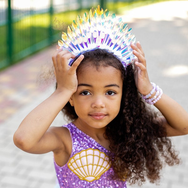 Couronne de petite sirène, diadème de fille de sirène, bandeau de sirène, couronne de sirène pour femmes, casque de sirène, couronne de mer scintillante, couronne sous la mer