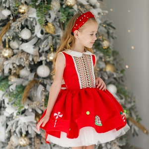 Festive Red Christmas Dress for Girls  Holiday Themed Gown  Santa Theme Dress Tulle Knee-Length Party Dress  Toddler Holiday Outfit