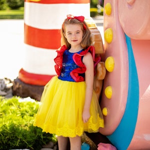 Snow White dress, princess birthday party, sequin tulle tutu dress, cartoon Halloween costume, yellow blue dress, ball evening gown