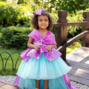 Charmant Costume de Petite Sirène pour Filles | Jupe train scintillante et broche étoile de mer | Robe de conte de fées