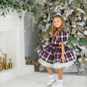 Robe de Noël festive à carreaux pour fille avec jupon en tulle, robe de soirée pour tout-petit, tenue de vacances pour 1 9 ans, vêtements de saison
