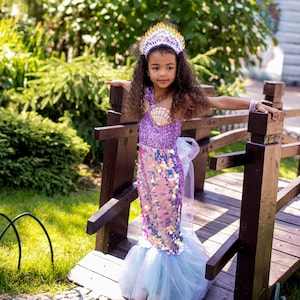 Mermaid tail dress, girl princess birthday dress, Halloween or Christmas party outfit, little mermaid purple costume