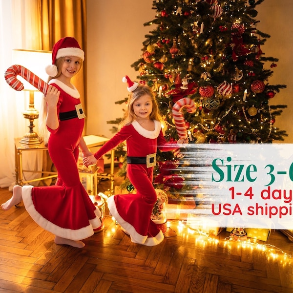 Mädchen-Weihnachtsmann-Kostüm, Junges Weihnachtsmann-Outfit, Weihnachts-Bodysuit, Leistung-Neujahrs-Kleidung für Familienbild, Kleinkind-Feiertags-Overall