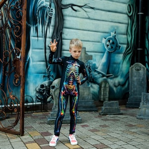 Rainbow Mystical Skeleton and Muscle Halloween Costume for Boys, Spooky Bodysuit, Perfect for Trick or Treat and Dress-up Toddler Party
