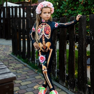 Body de esqueleto para niñas: mono divertido con calavera de azúcar, disfraz para fiesta de Halloween para niños, disfraz para pedir dulces o para el Día de los Muertos