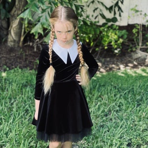 Girls Gothic Dress Inspired Kids Witch Costume , White Collar Dress, Toddler Girls Party & Carnival Outfit, Girl Witch Dress