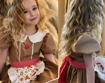Mädchen Weihnachtskleid, Lebkuchen Kostüm, Weihnachtsoutfit, Kleinkind Urlaub Kleid, Lebkuchen Kleid