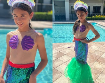 Mermaid Costume Girls, Mermaid Dress Girls, Sequin Mermaid Dress, for Mermaid Party, Girls Halloween Dress, Green Mermaid Dress