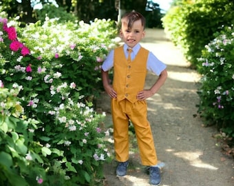 Mustard Boys Linen Suit - The Perfect Attire for Memorable Occasions! - Toddler Christening outfit - Family Photo Outfit - Boys formal wear