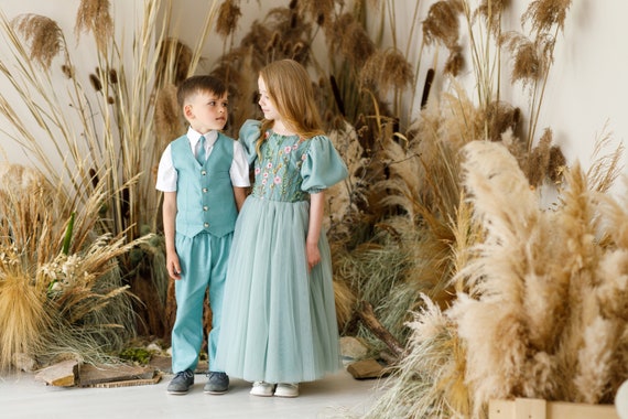 Costume Été Garçon 4 Pièces - Gilet + Pantalon + Chemise + Nœud Papillon - 2 à 7 Ans - Coton Doux