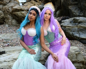 Conjunto de disfraces de cola de sirena - Falda de sirena de lavanda - Traje de fiesta de Halloween o Navidad