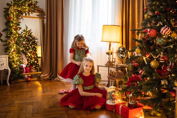 Robe Tutu Rouge à Paillettes pour Fille, Tenue de Noël, Costume de