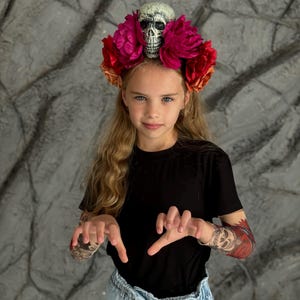 Raspberry Skull Crown | Halloween Gothic Flower Headpiece | Dark Costume Hair Accessory