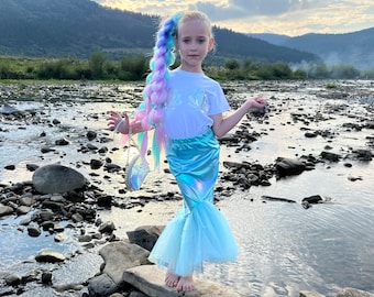 Magical Mint Mermaid Costume for Kids: Fish Tail Skirt with Sequins, Perfect for Cosplay, Halloween, Mermaid Theme Party, and Birthdays