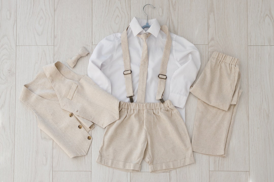 Unpainted Linen Ring Bearer Outfit, Handmade Boys Wedding Linen Suit — free download