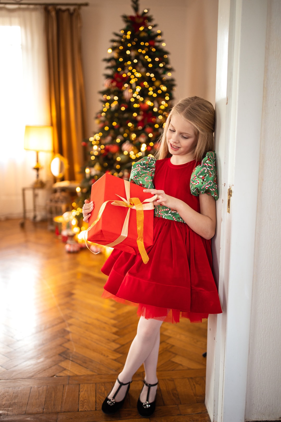 Robe de Noël en velours pour fille, tenue rouge pour bébé fille pour - Main Image