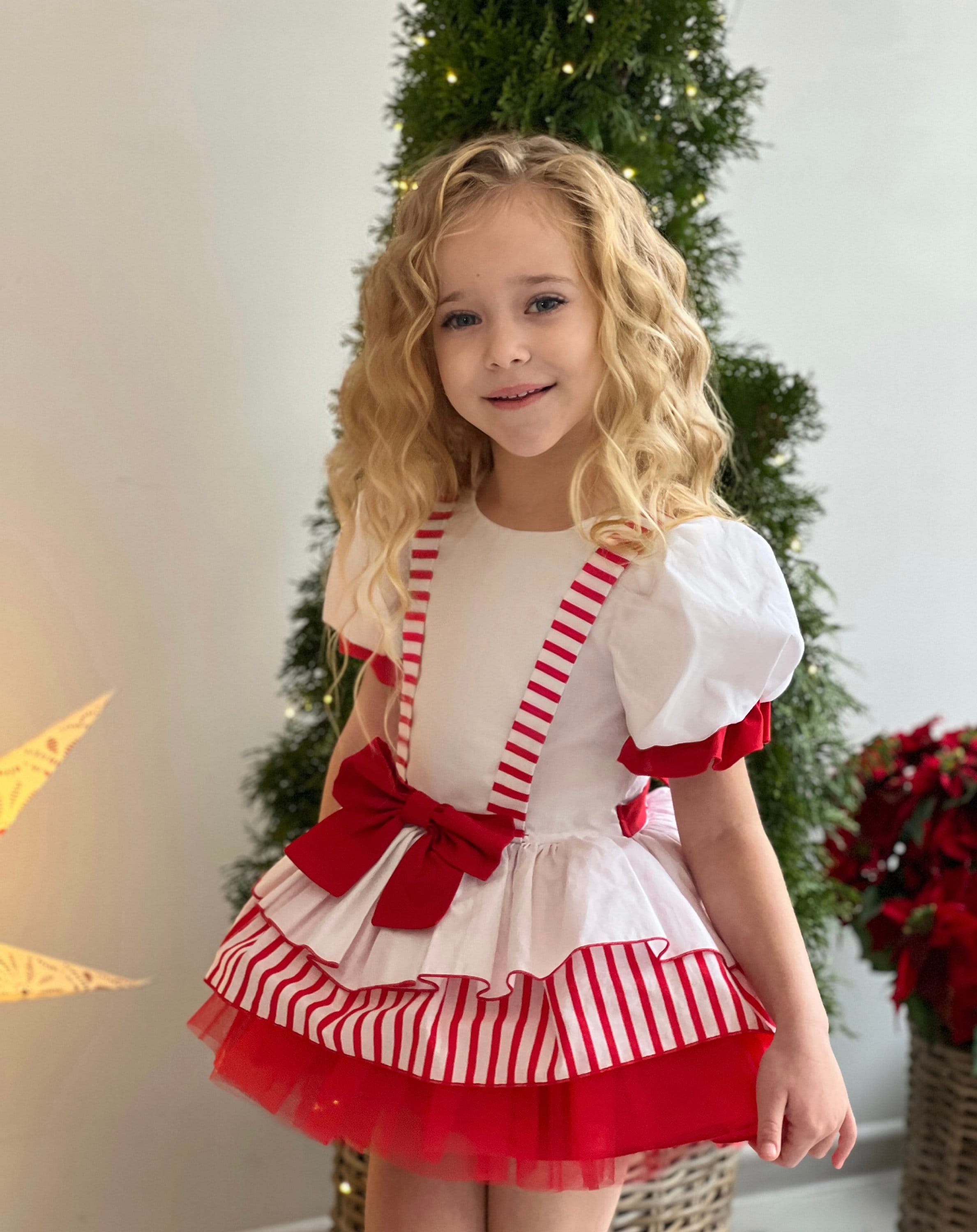 Kids Christmas Dress | Red & White Plaid Party Outfit | Santa Plaid Dress for Girls