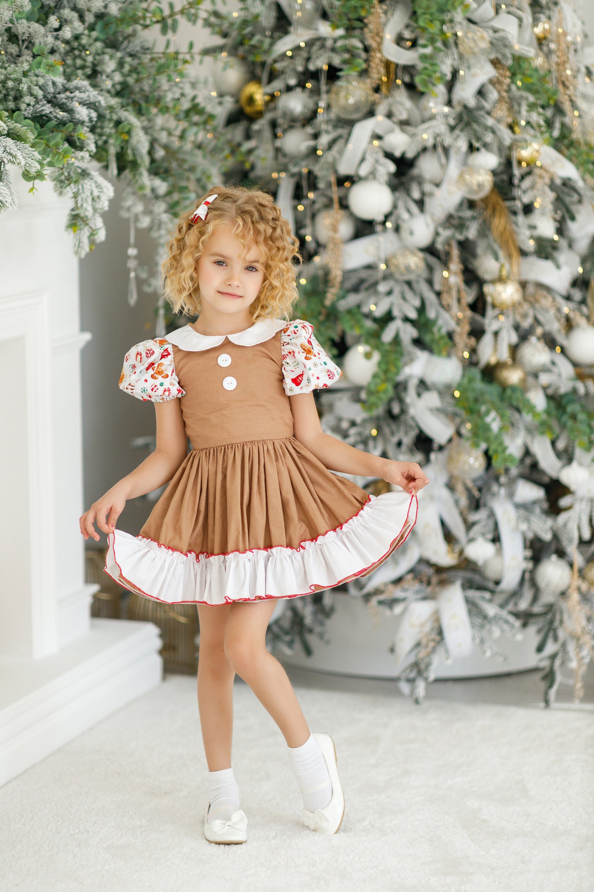 Christmas Gingerbread Twirl Dress for Girls - Fairytale Dress