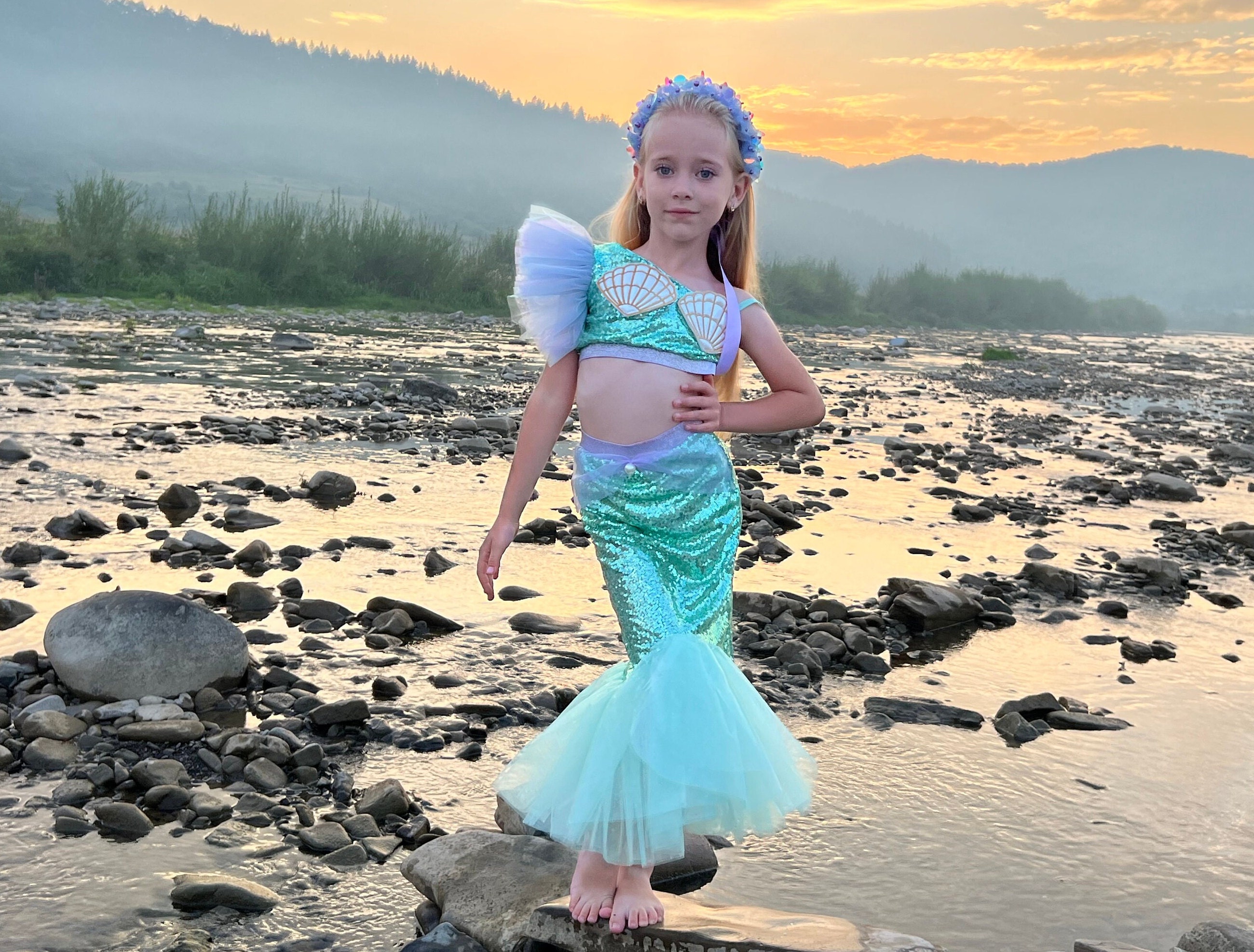 Little Mermaid Tail Costume for Girls, Mint Toddler Girl Princess
