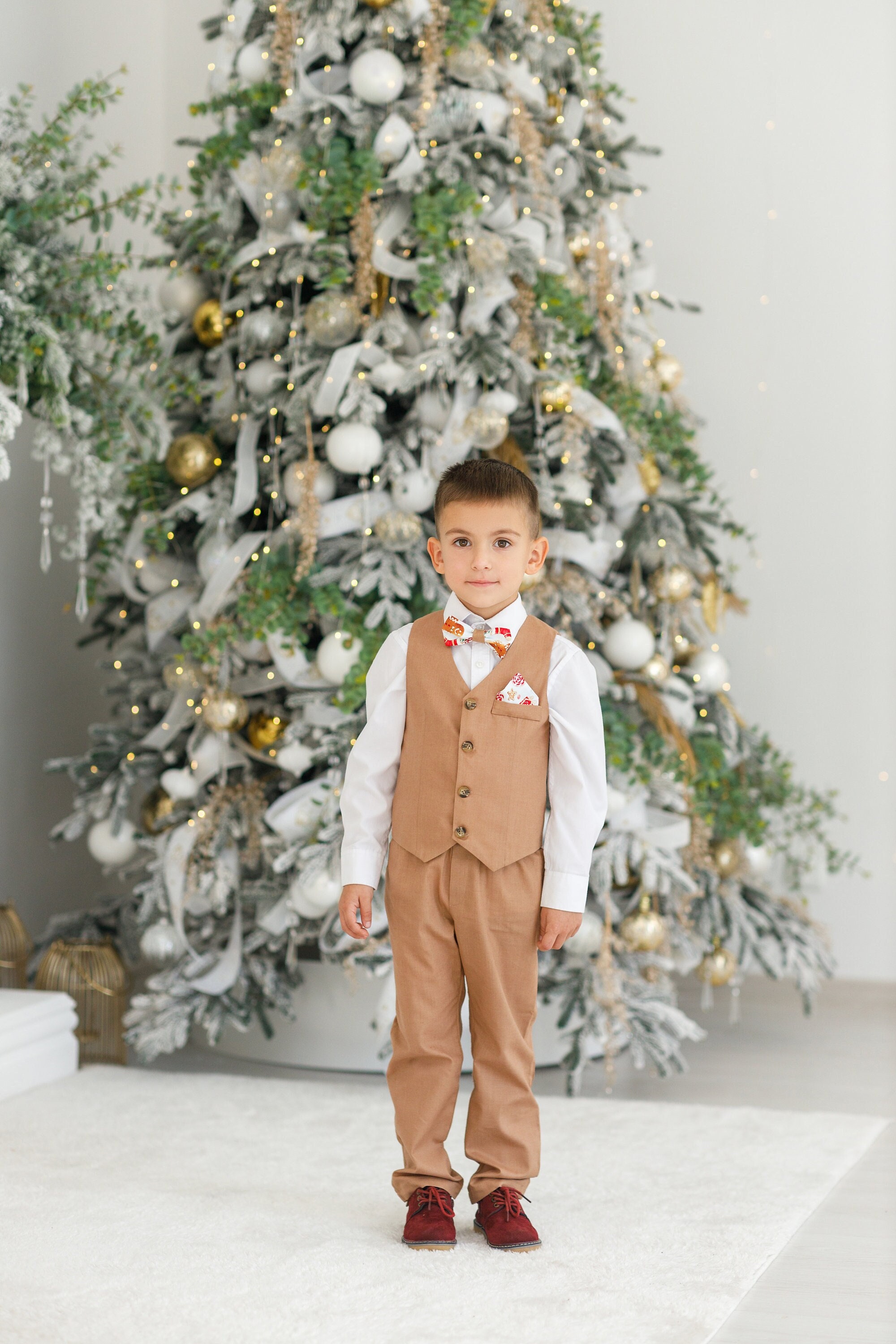 Costume 3 Pièces Père Noël Pour Garçon (gilet + Pantalon) - Taille 3-24 Mois, Polyester - Pour Fêtes, Photos, Noël
