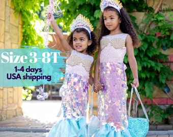 Vestido de sirena para niñas, traje de sirena para niños pequeños, vestido de lentejuelas para niñas, fiesta de cumpleaños de Halloween, vestido de sirenita, vestido de princesa del mar