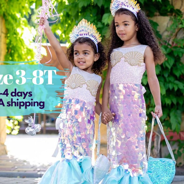 Mermaid Dress Girls, Mermaid Costume Toddles, Girls Sequin Dress, Halloween Birthday Party, Little Mermaid Dress, Sea princess dress