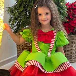 Kids Christmas Dress, Santa First Christmas Dress, Green and Red Party Outfit, Elf Cosplay Costume, Christmas Party Attire for Girl image 5