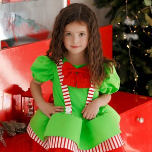 Kids Christmas Dress, Santa First Christmas Dress, Green and Red Party Outfit, Elf Cosplay Costume, Christmas Party Attire for Girl image 8