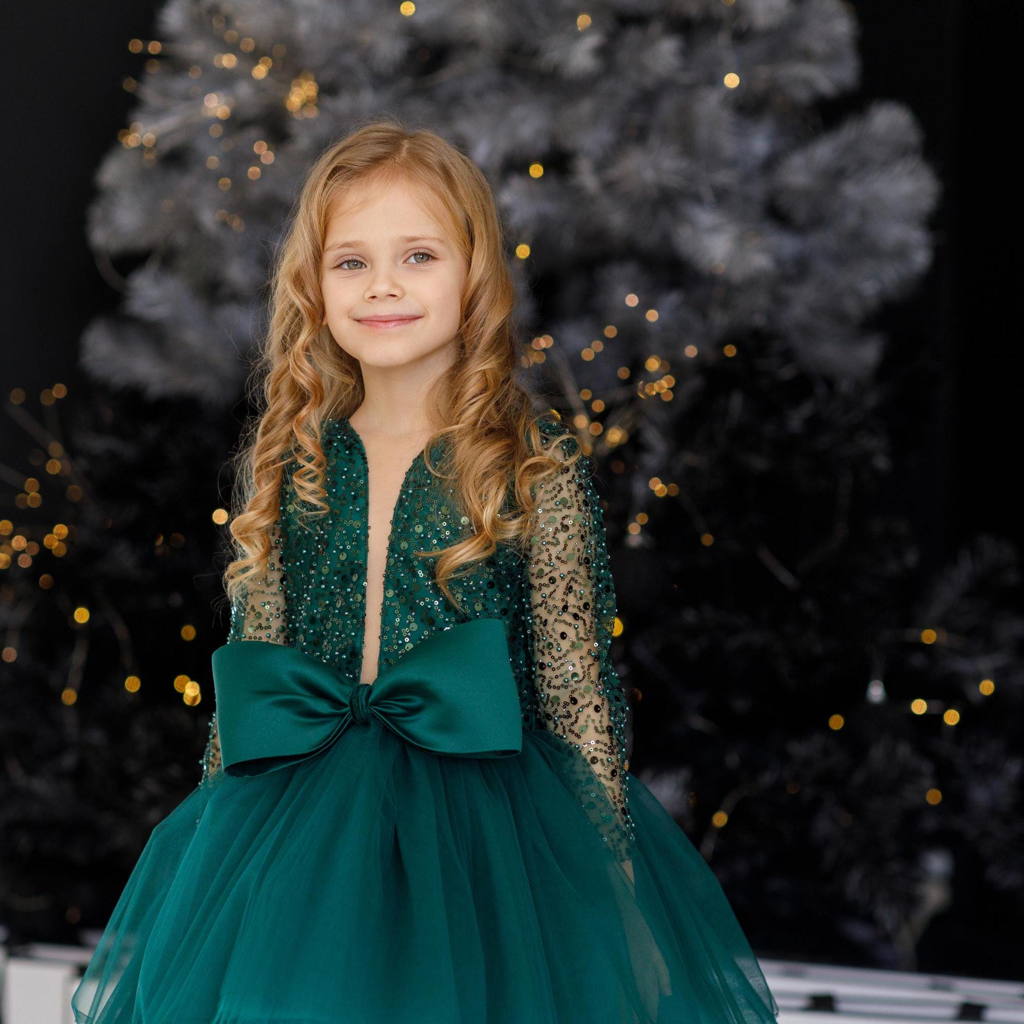 Emerald Green Party Dress for Girl, Tutu Dress With Bow, Gown for Kids,  Festive Outfit, Holiday Costume, Special Occasion Dress for Toddler - Etsy