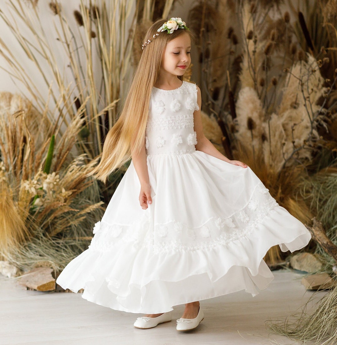 Lace R Girls Ivory Bohemian Lace Flower Girl Dress Victorian Lace Maxi Dress for ...