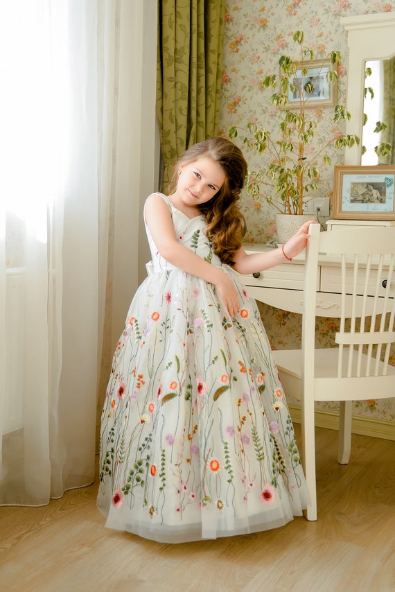 Baby Girls Dress Rose Flower Princess Wedding Birthday Party Costume Kids  Dress