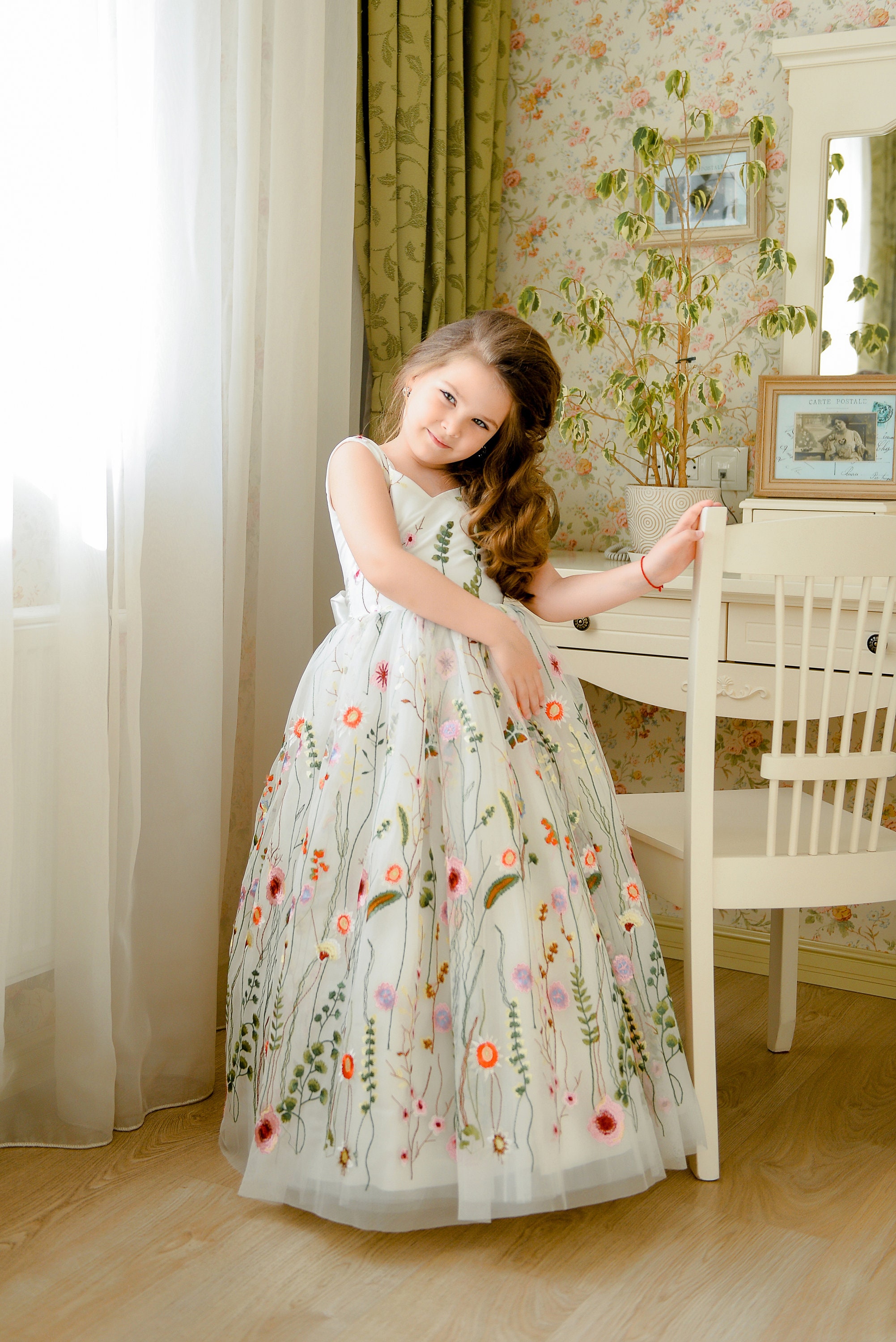 ZCFZJW Casual Girls Princess Dresses Cute Floral Printed Summer