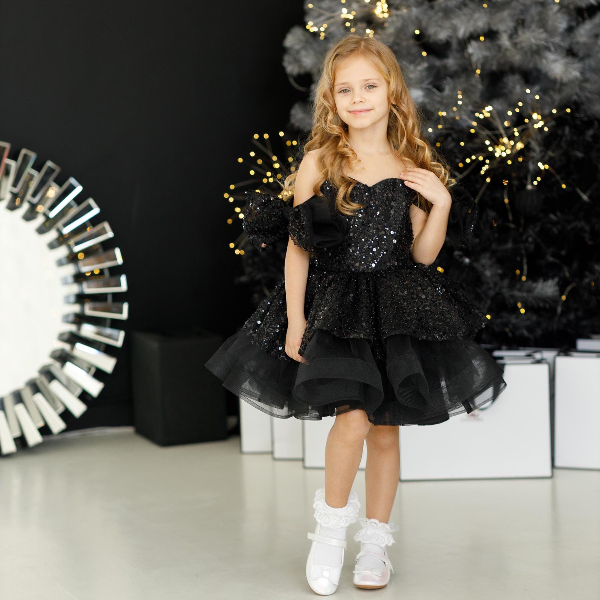 Birthday Party Dresses Black Dress For Year Old Sparkling Black Sequin  Party Dress For Girl, Elegant