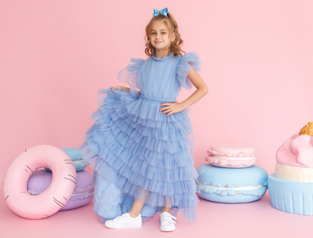 Elegant Sky Blue Tulle Dress for Girls: Perfect Birthday - Etsy
