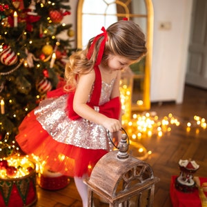 Red Sequin Tutu Dress For Toddler Party Dress, Red Christmas Dress, Tulle Tutu Skirt New Year Holiday Silver Sequin Gown Outfit