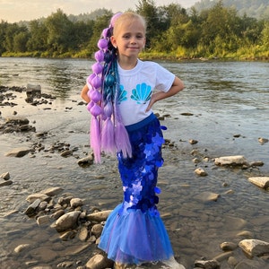 Magisches Meerjungfrau-Themaparty-Outfit: Kleines Meerjungfrau-Kostüm mit Muschel-Print-T-Shirt, Fantasy-Cosplay für Kinder und Kleinkinder-Fischschwanz-Rock