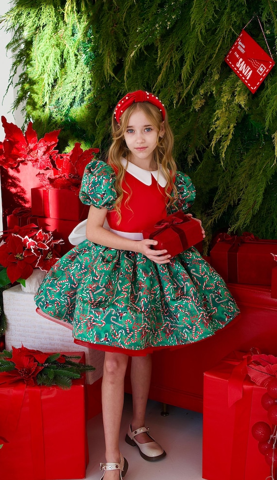 Red Christmas Candy Cane Dress for Girls Holiday Green Festive Print Outfit  (18 Years) - Etsy New Zealand