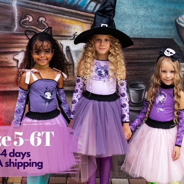 Girls Halloween costume, matching sisters witch & pirate tutu, gothic vampire bat girl outfit, fantasy kids party