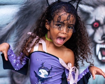 Déguisement Chauve-souris Fille – 7 Pièces Costume Halloween Avec Tutu, Ailes, Collier, Baguette – 3-12 Ans