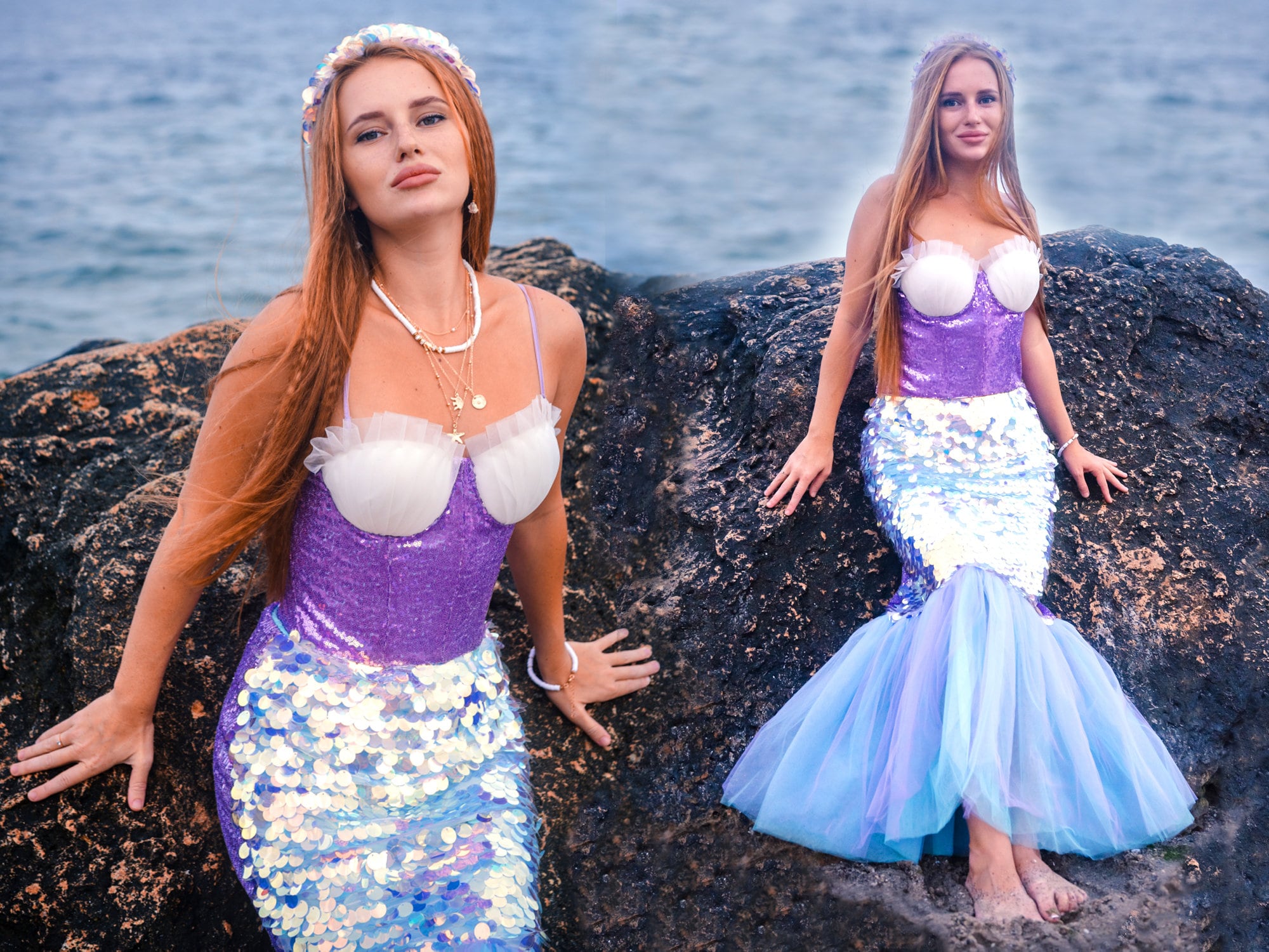 Funny mermaid sea shell bra halloween costume gift Womens Purple