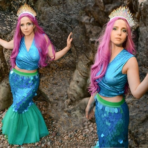 Turquoise Mermaid Woman Costume - Perfect for Halloween, Cosplay and Themed Parties - Turquoise Fish Tail Skirt and Top