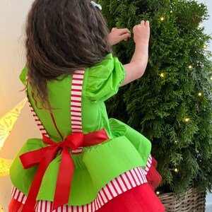 Kids Christmas Dress, Santa First Christmas Dress, Green and Red Party Outfit, Elf Cosplay Costume, Christmas Party Attire for Girl image 3