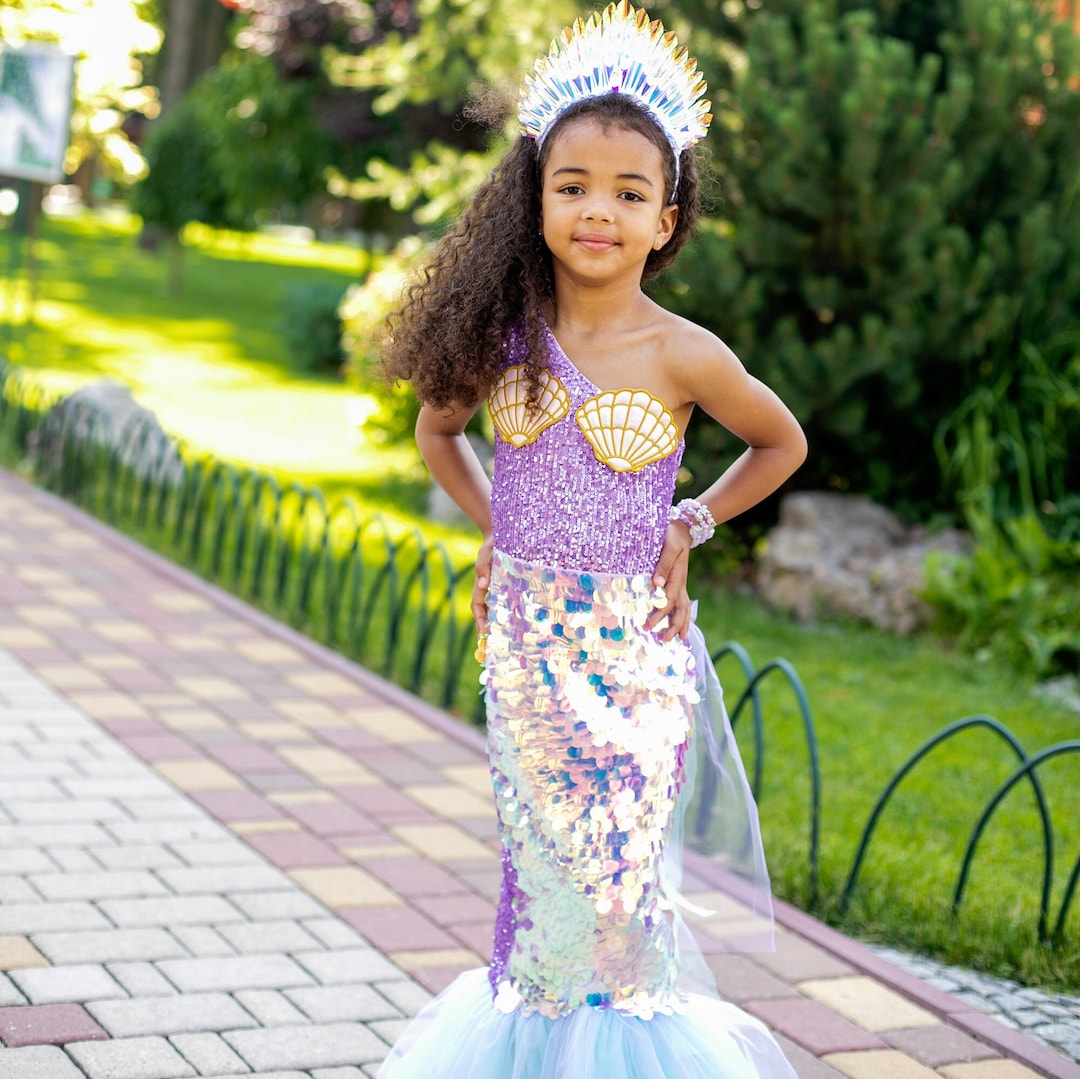 Sequin Mermaid Tail Dress, Fairytale Princess Girl, Sea Birthday