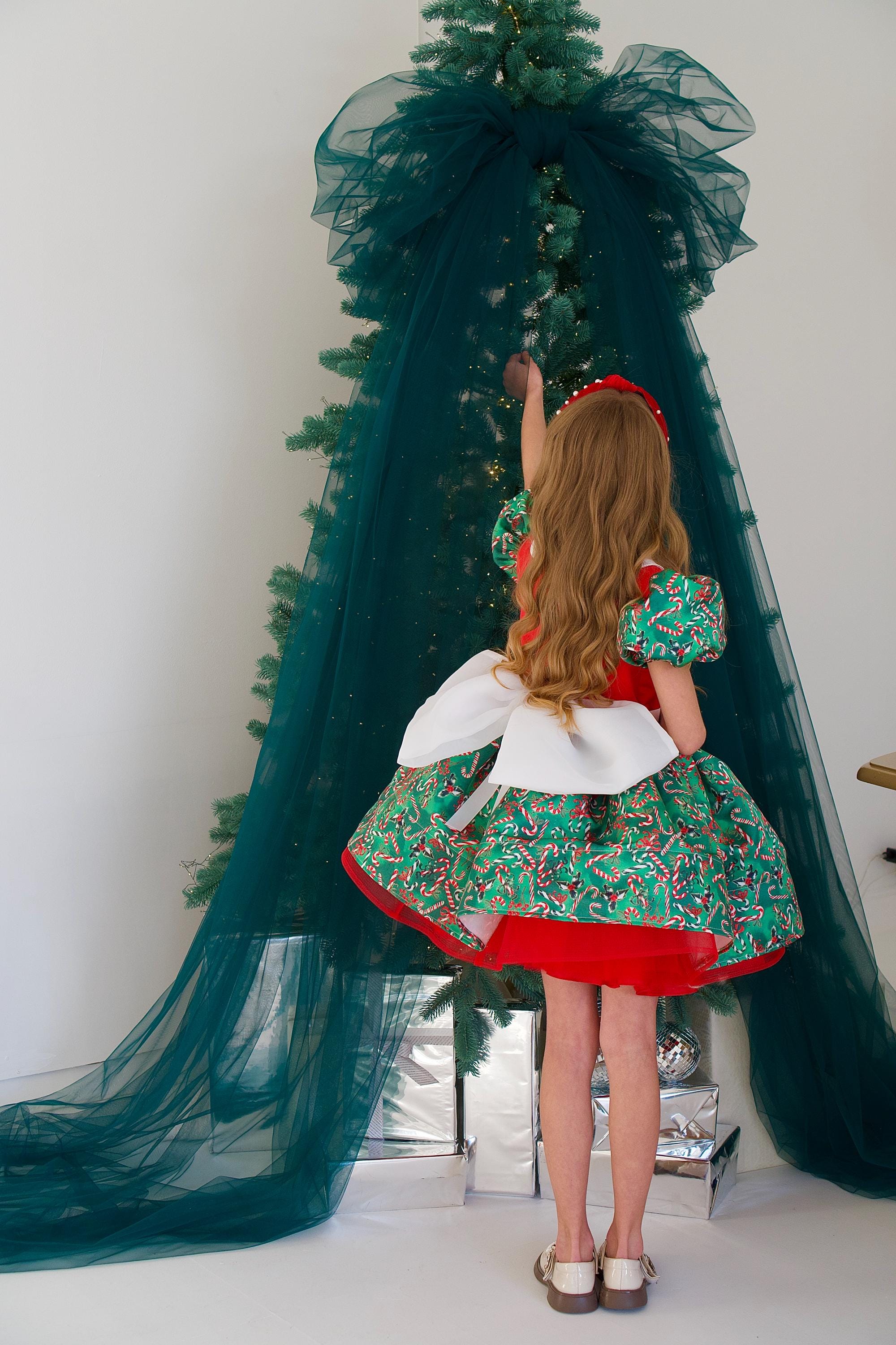 green candy cane dress Christmas Candy Cane Fairy Dress Red Satin Holiday Green Tutu for Girls (1-8 Years)