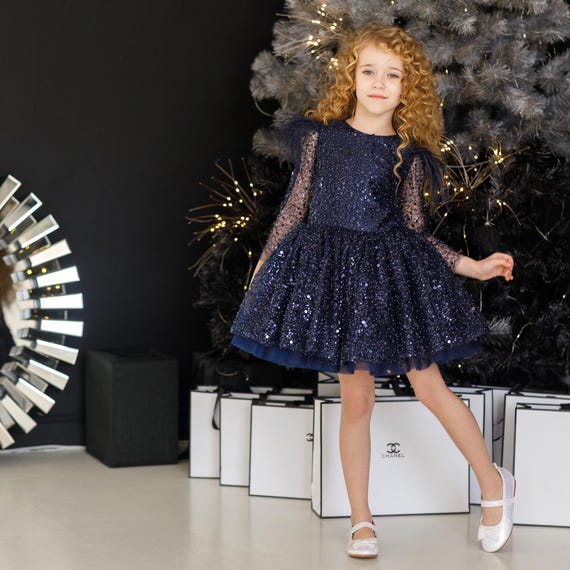 Navy blue christmas dress girl 2025