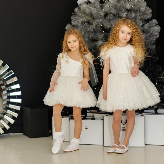 Sparkling Sequin White Party Dress for Girl, Open Back Tutu Dress, Princess  Gown for Christmas, Birthday Celebration and Special Occasion - Etsy