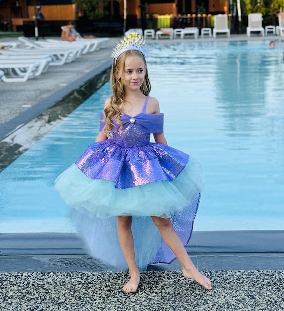Mermaid Gown with Sparkling Train for Little Girls, Ocean Themed Party Dress for Kids, Perfect for Halloween, Birthday, Photoshoot, Parties Mermaid Gown with Sparkling Train for Little Girls, Ocean Themed Party Dress for Kids, Perfect for Halloween, Birthday, Photoshoot, Parties