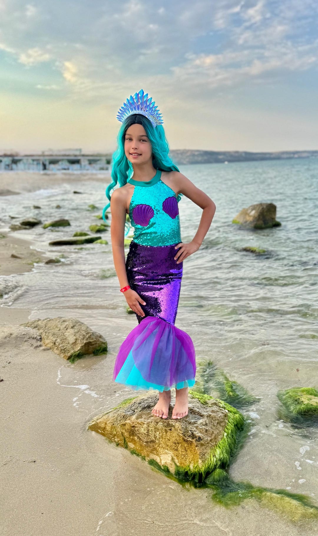 mermaid dress up Women's Deluxe Live Action Little Ariel Costume Rock this stunning disguise featuring a shimmery dress printed to look like mermaid scales with blues Adult Ariel Costume - The