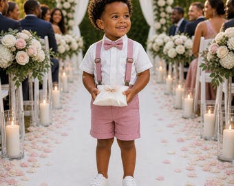 Vintage 1970s Pink Polka Dot Suspenders Pink Polka Dot Bow Tie & Suspenders Set, Boys Bow Tie, Men main image 4